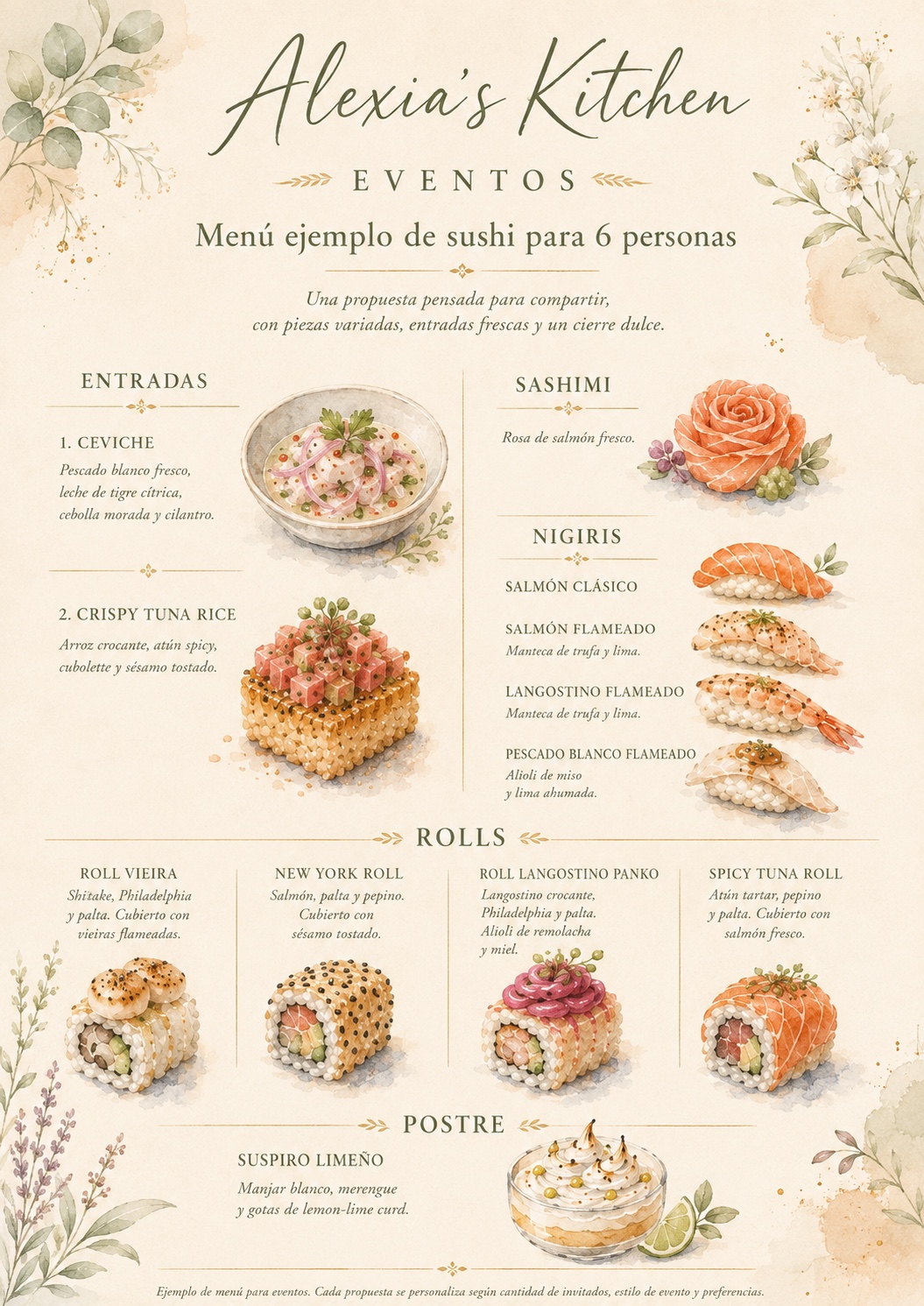 Menú ejemplo aprobado de Sushi Night para seis personas